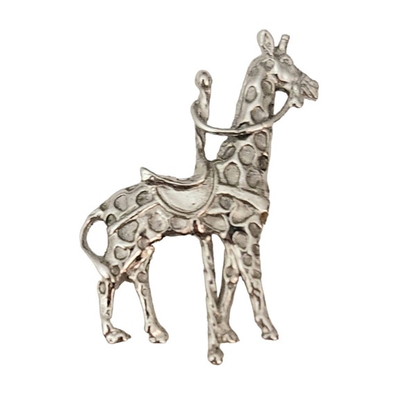 Sterling Silver Giraffe, Rider Figural Brooch, Signed