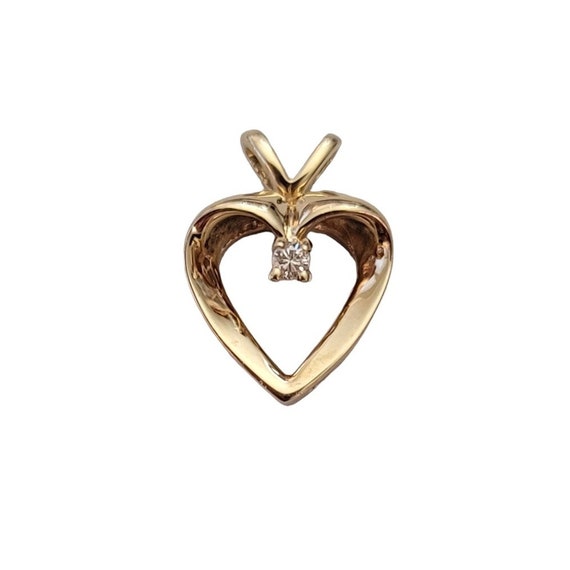14K Yellow Gold Diamond Chip Open Heart Pendant E242