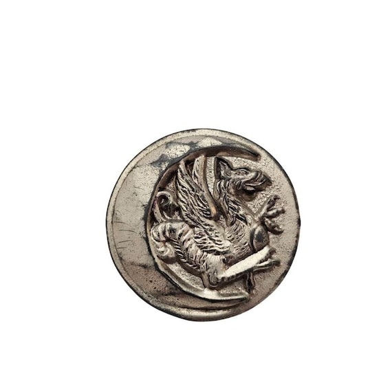 Antique Silver Tone Crescent Moon Dragon Button J937