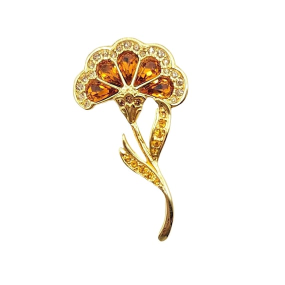 Swarovski Goldtone Topaz Crystal Flower Brooch