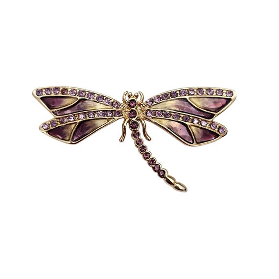 Monet Purple Rhinestone Dragonfly Brooch Enamel Pin Signed, J743