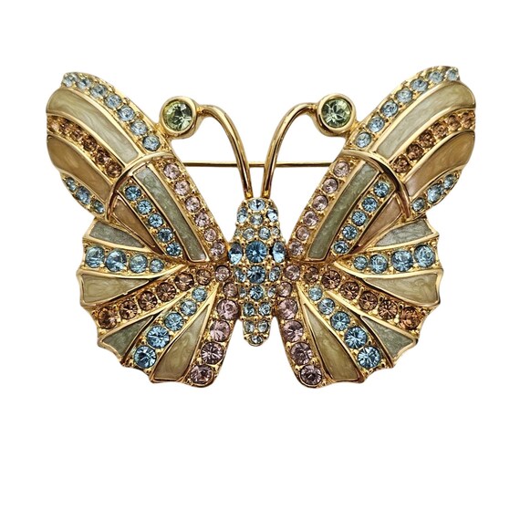 Swarovski Butterfly Brooch Pink Blue Crystal Rhinestone Pin, Swan Signed L981