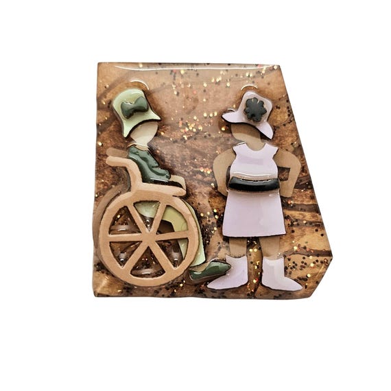 Lucinda Woman Purple Green Brooch Wheelchair Pin