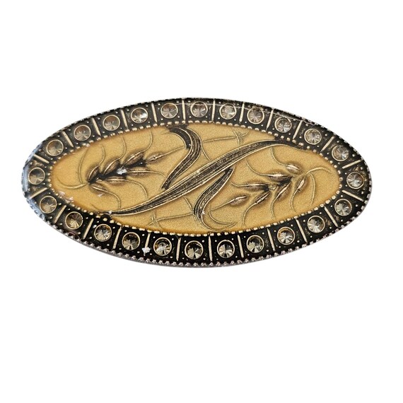 Catherine Popesco Rhinestone Wheat Sheath Oval Resin Brooch Pin Signed, J39