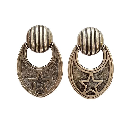 Silver Tone Knocker Clip On Star Earrings, Pewter Style C792
