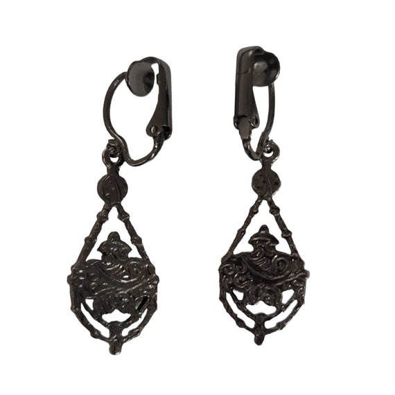 1928 Brand Victorian Mourning Style Black Rhinestone Clip-On Earrings E39