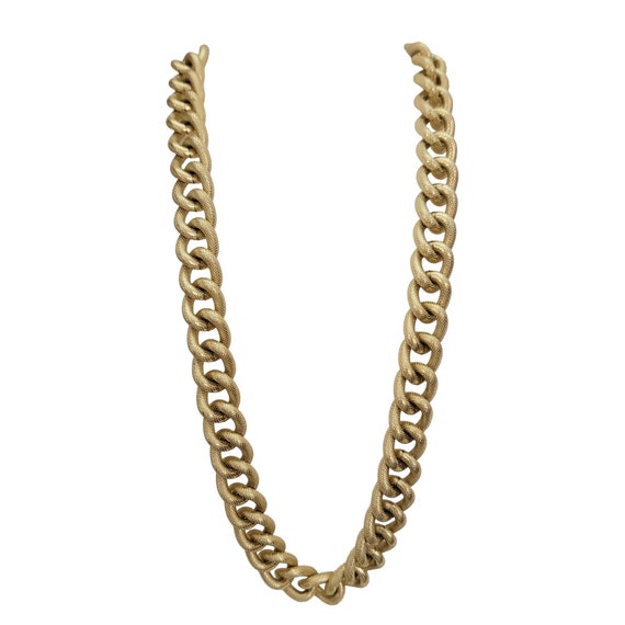 Avon Matte Gold Tone Textured Chunky Chain Vintage Aluminum Necklace, Signed E981