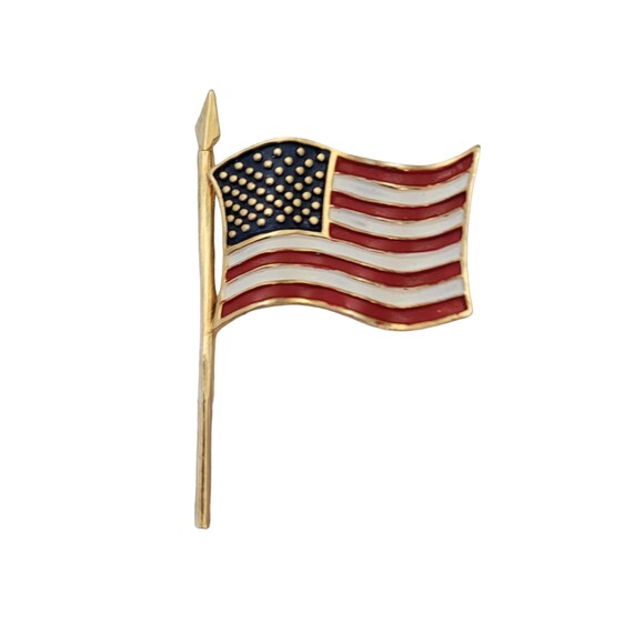 Marvella Vintage Red White Blue Enamel Patriotic US Waving Flag Brooch Pin, Signed E737