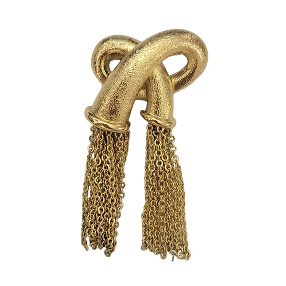 Monet Vintage Gold Tone Knot With Chain Tassels Brooch Pin, Signed K467