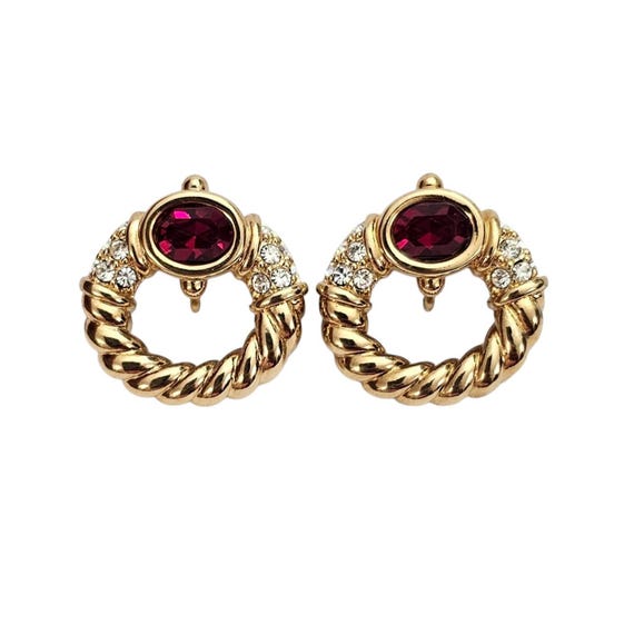 Swarovski Swan Logo Red Crystal Clip On Earrings, Open Rope Twist, J56