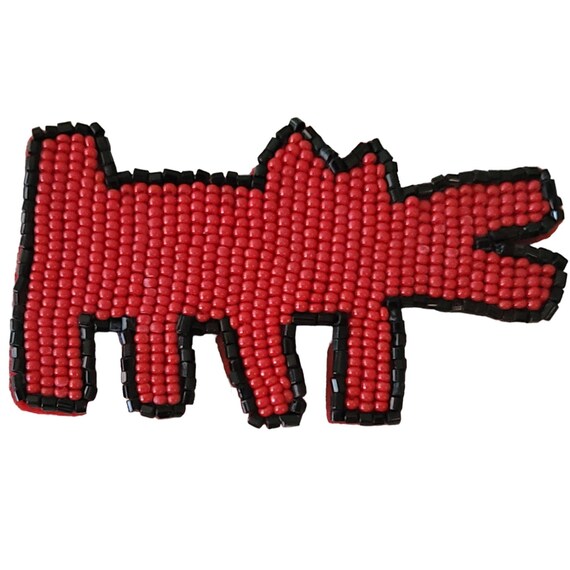 Red Black Glass Bead Keith Haring’s Iconic Barking Dog Pin L39