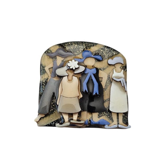 Lucinda Four Ladies People Wearing Hats Woman Blue Pin J831