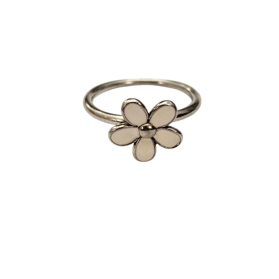 Pandora White Daisy Ring Enamel Sterling Ale C201