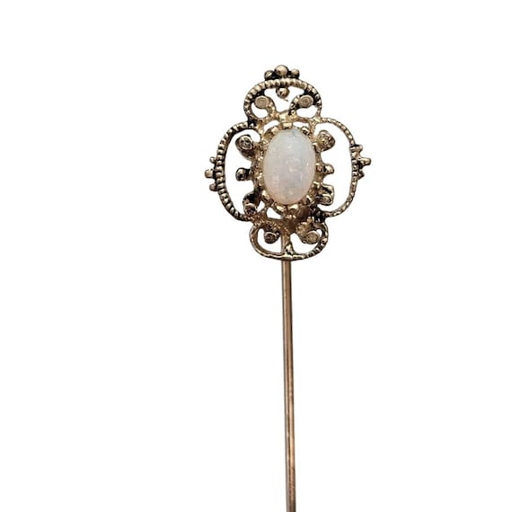 14K Yellow Gold Opal Stick Lapel Filigree Pin J798