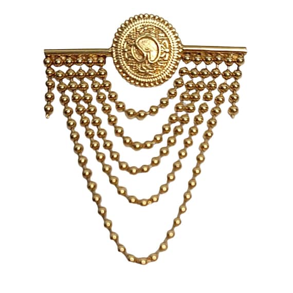 St. John Brooch, Vintage 1980s Button Drop Gold Plated Pin