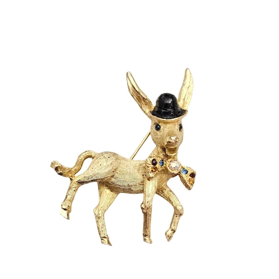Mylu Donkey Brooch Rhinestone With Bow Tie And Hat Pin Signed, C967