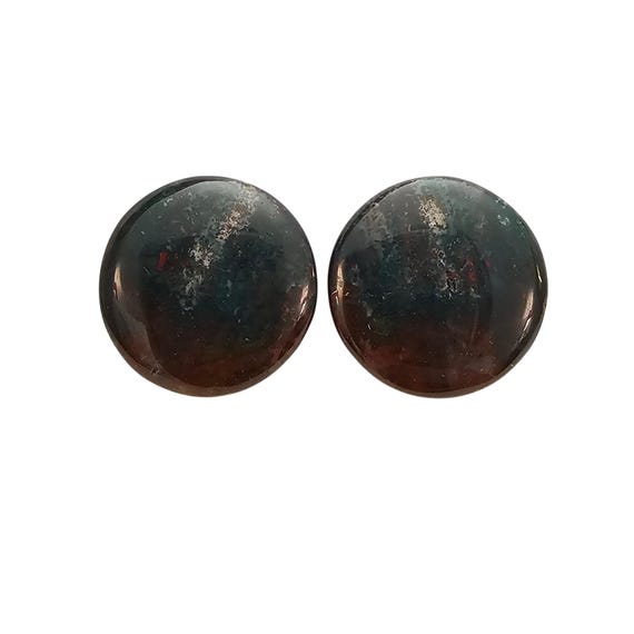 Green Round Marbled Stone Disc Clip On Earrings C781