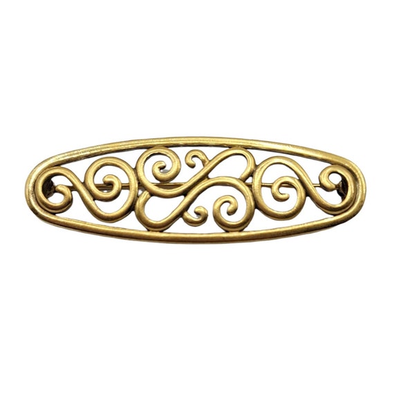 Yves Saint Laurent Goldtone Oval Open Scroll Broo… - image 5