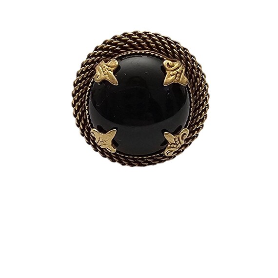 Jan Michaels Round Black Onyx Ring, Size 8.5 Signed, J686