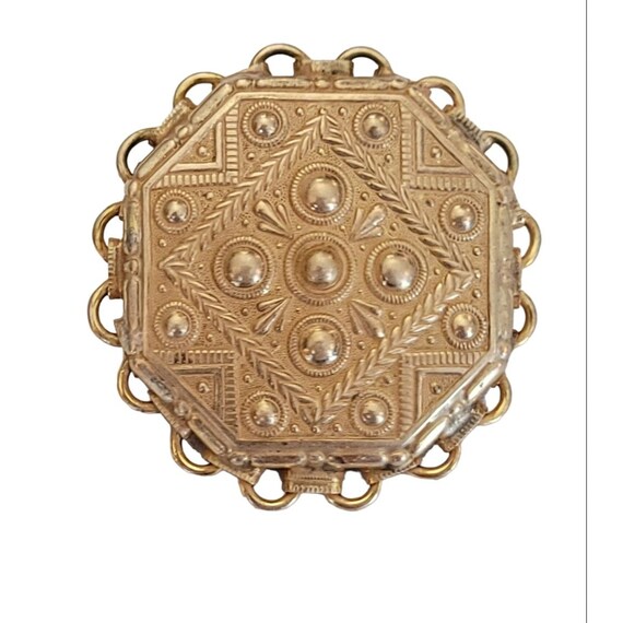 Miriam Haskell Gold Tone Etruscan Book Chain Trim Pin Brooch, Signed M714
