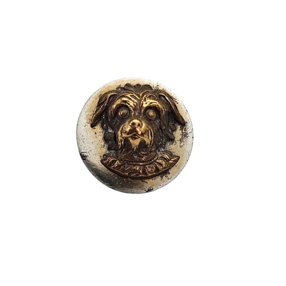 Vintage Antique Dog Button High Profile Brass J919