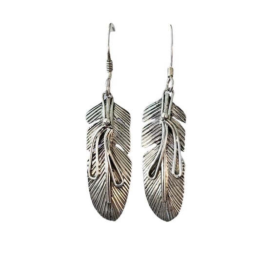 Sterling Silver Native J. Morris Feather And Bow Hook Earrings L178