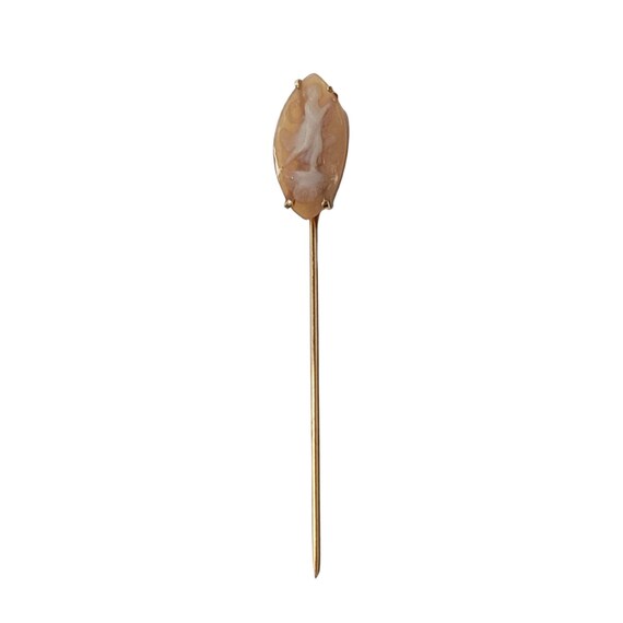 14K Yellow Gold Carved Shell Cameo Stick Lapel Pin