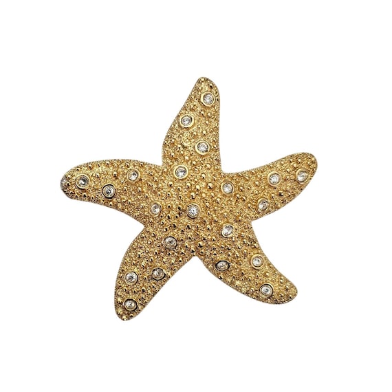 Swarovski Clear Crystal Starfish Brooch, Gold Tone Pin Swan Logo Marked, L995