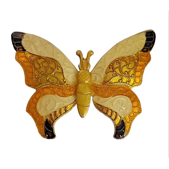 Marked Made In Germany Vintage Orange, Yellow Enamel Butterfly Pin Brooch K677