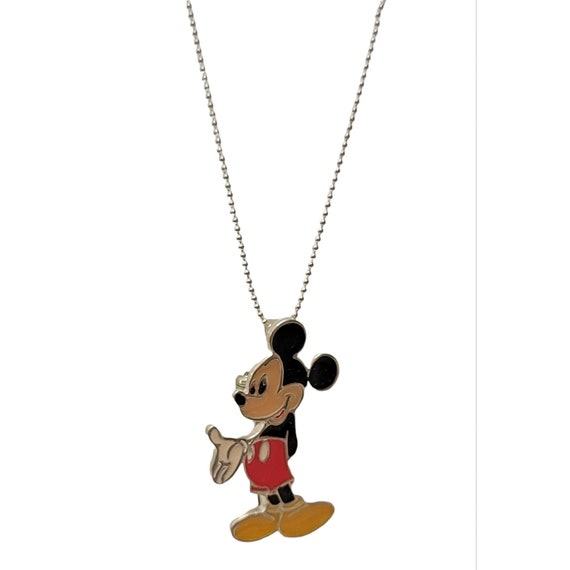Disney Sterling Silver Mickey Brooch Pendant Bead Chain Necklace, 17" Long