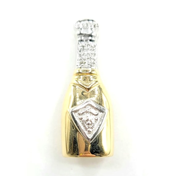 14k White &Yellow Gold Diamond Champagne, Wine Bottle Brooch, Signed