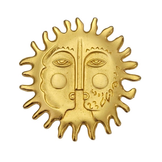 Maxine Denker Gold Tone Sun Face Brooch Pin, Signed K585