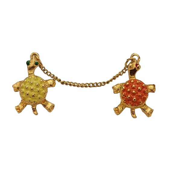 Orange, Yellow Enamel Turtle Chatelaine Element Pins K875