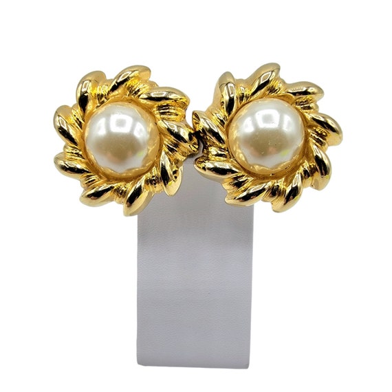 Givenchy Gold Tone Faux Pearl Clip On Earrings