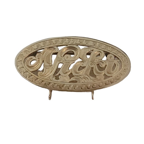 10K Yellow Gold Oval Etched Nicki Pin With Bales For Charms E927