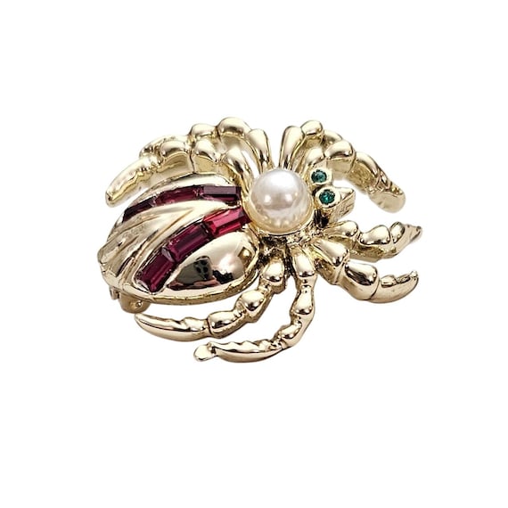 Vintage Spider Brooch Red Baguette New Old Stock 1940-50 Pin J346