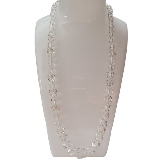 10k White Gold Filigree Clasp Clear Faceted Knotted Quartz Bead Necklace, 20" Long