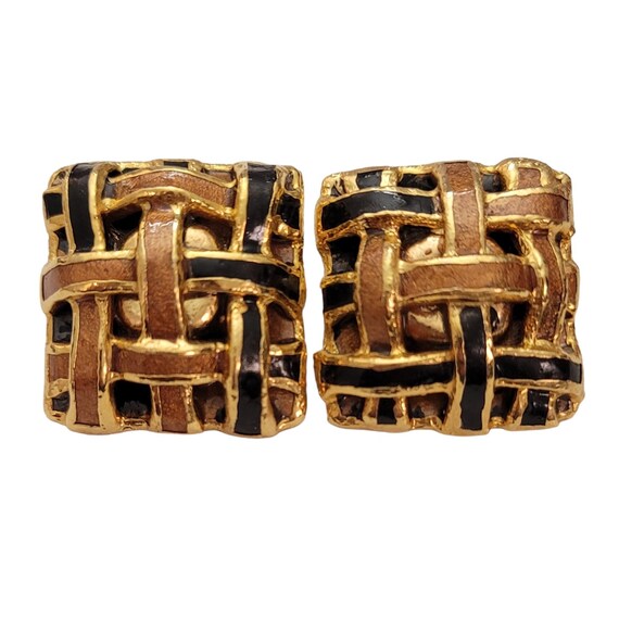 Lancombe 1988 Modernist Waffle Weave Domed Square Post Earrings, Signed E454