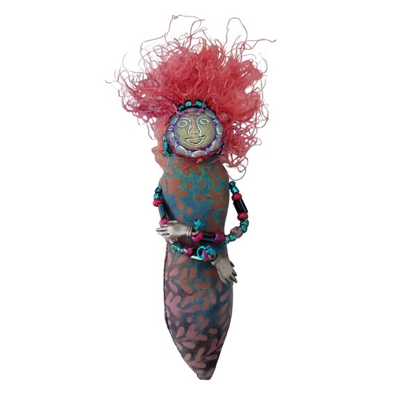 Glass Moonface Beads Rag Style Doll Figure Brooch Pin E280