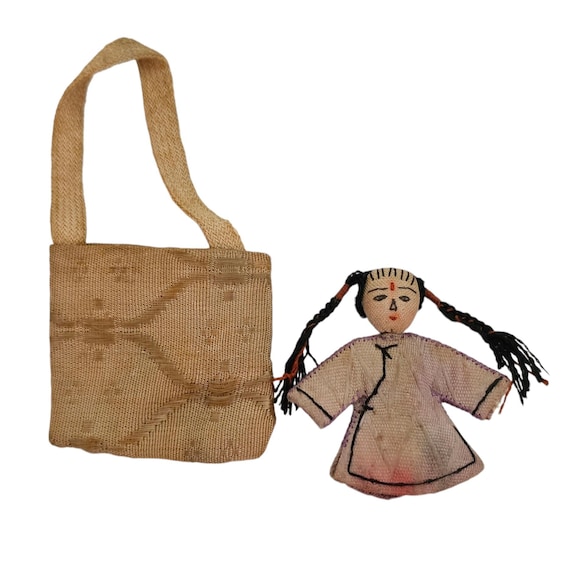 Vintage Fabric Doll & Handmade Bag L641