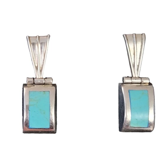 Escorcia Taxco Mexico 950 Sterling Silver Hinged Turquoise Color Post Earrings, Signed K995