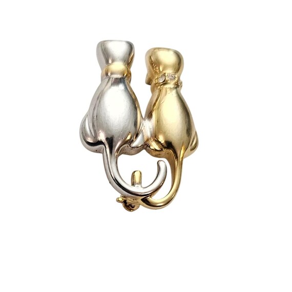 Anne Klein Cat Pair Brooch Rhinestone Pin Signed, J719