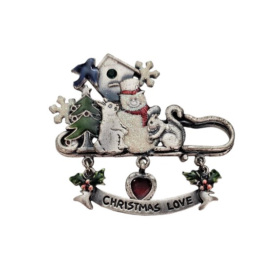 Kenneth Cole Forest Friends On Sled Brooch, Snowman, Blue Bird Squirrel Pin L451