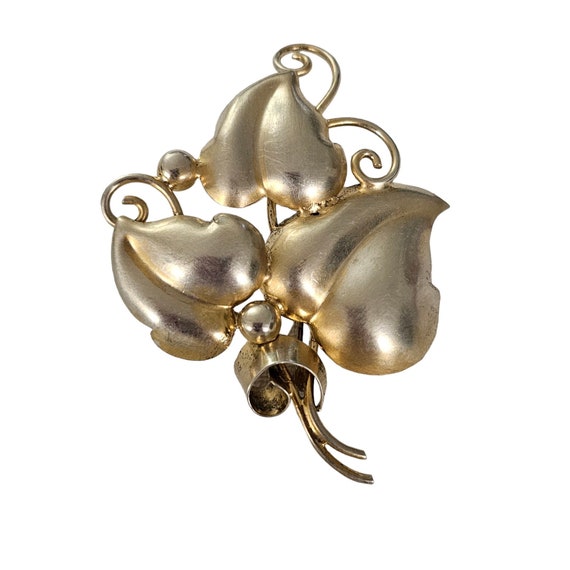 Sterling Silver Gold Vermeil Repousse Leaf, Vine Brooch Pin L89