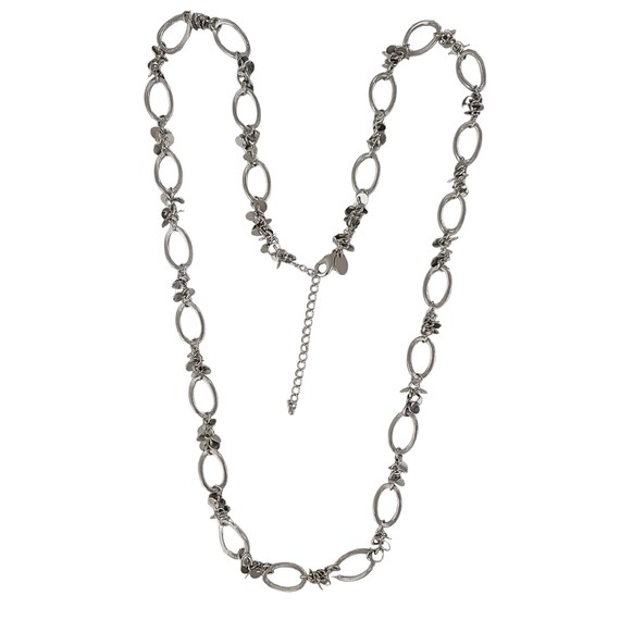 Lia Sophia Silver Tone Large Chain Link Disc Charms Stations Necklace 30” Long, Signed K559