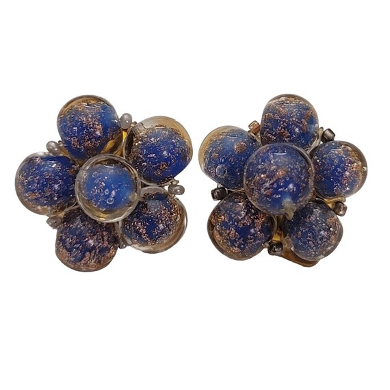Copper Floss Periwinkle Purple Glass Bead Clip-On Earrings E164