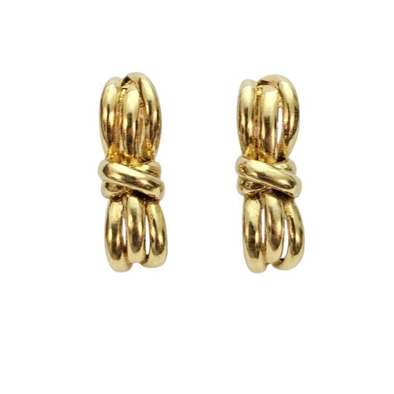 18K Yellow Gold Bow Clip On Chunky Earrings