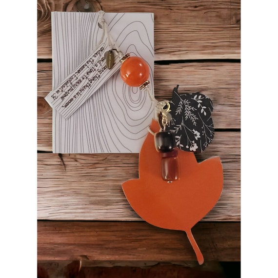 Hand-crafted "To Everything, There Is A Season" Fall Autumn Acorn Leaf Charm Bookmark, B17