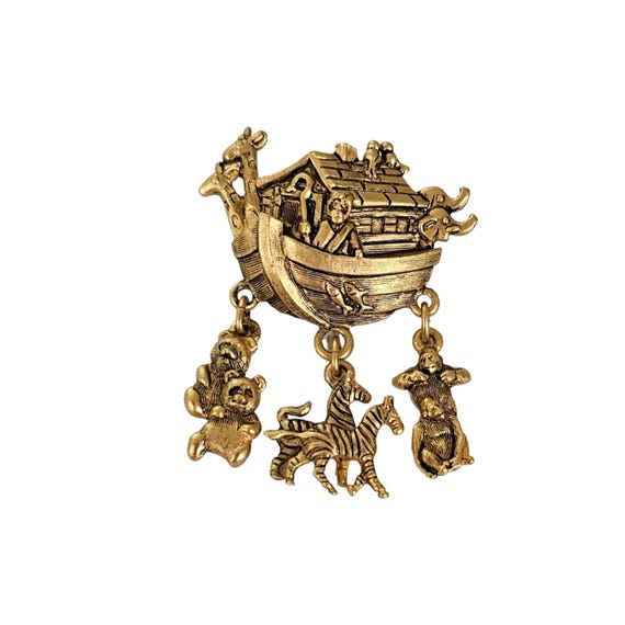 Noah’s Ark Animal Charm Dangle Pin, Signed Avon L271