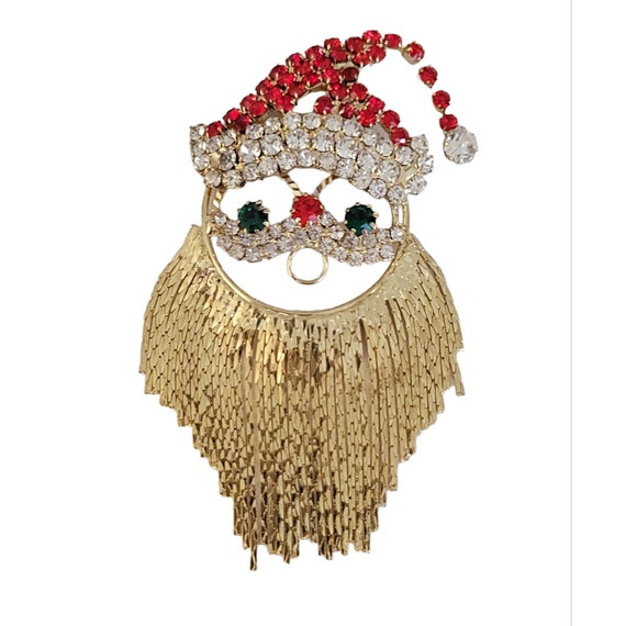 Gold Tone Red Clear Rhinestone Articulated Santa Brooch Pin K504